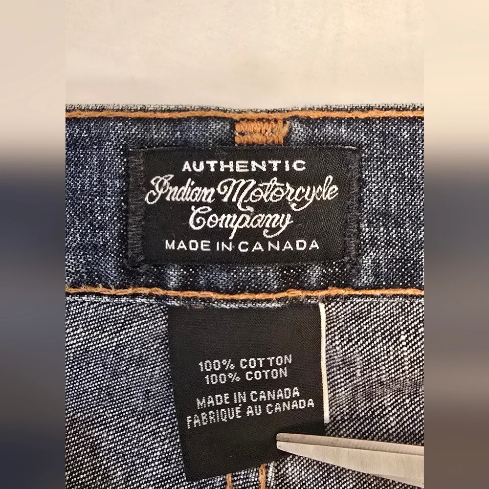RARE Vintage Indian Motocycle Denim Jeans Chief Head Wings Blue Straight 34x32